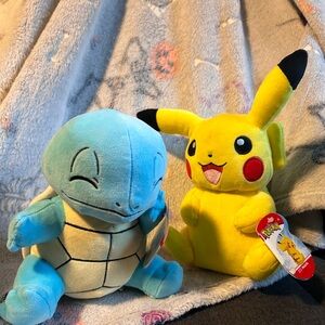 Pikachu and squirtle plush
